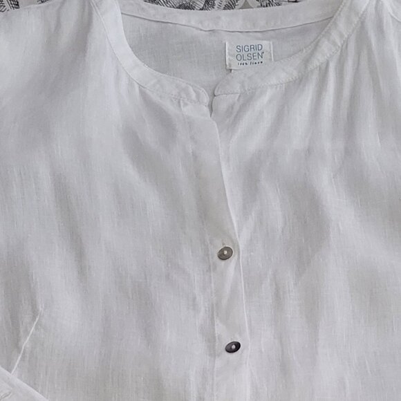 Sigrid Olsen Oversize White Linen Button-up Blouse Tunic Medium EUC - Picture 7 of 7